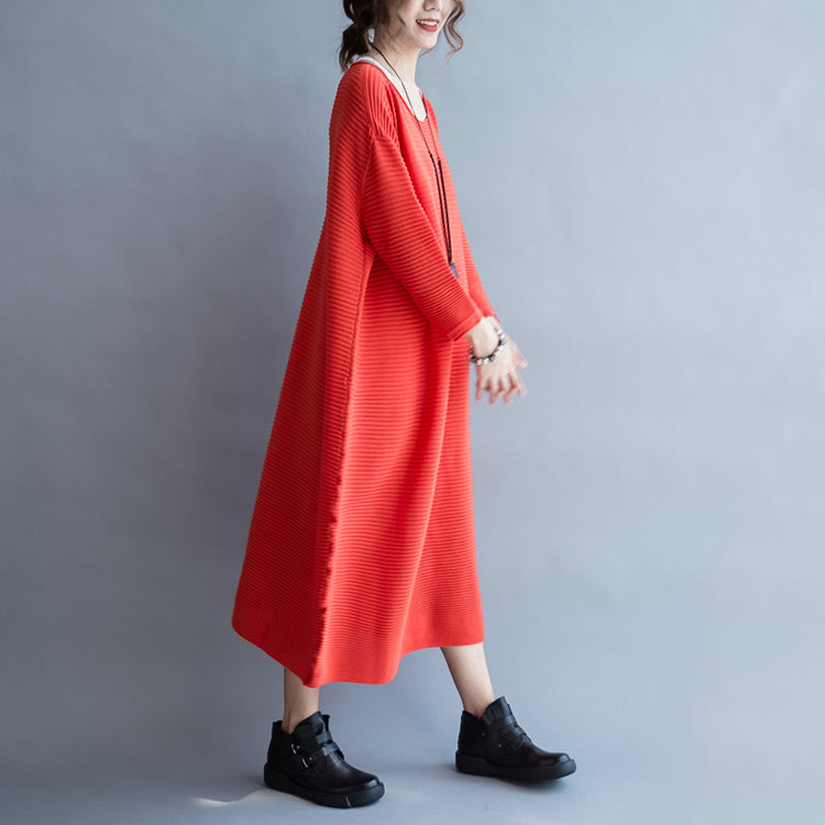 2021 autumn thick red sweater dresses plus size casual knit dress