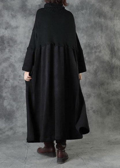 Boutique Black Loose Pockets Winter Corduroy Long Dress Sweater