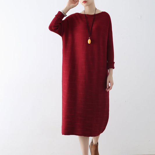 Burgundy wave knit sweater dresses casual long winter dresses cotton sweaters winter 2021