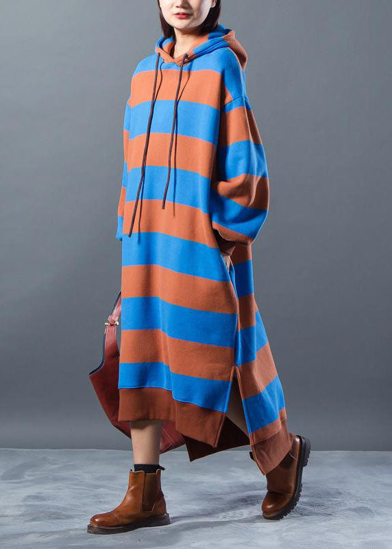 Chic Sweater dresses Beautiful Hoodies Split Stripe Knitted Winter Dress