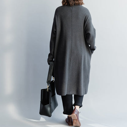 Comfy Sweater dress outfit Quotes high neck baggy dark gray baggy knitwear