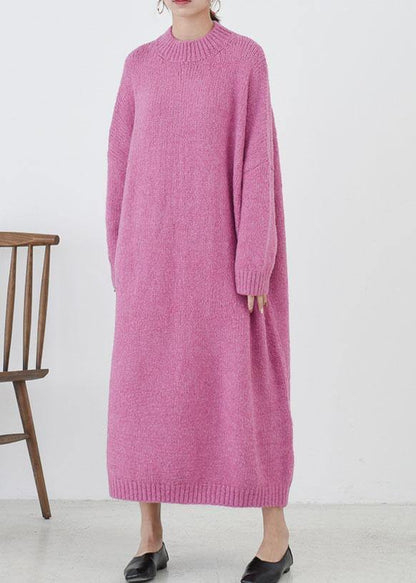 Cozy o neck Sweater fall weather plus size rose daily knit long dresses