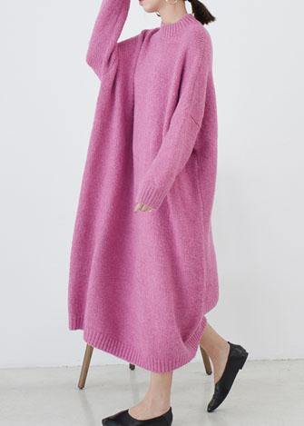 Cozy o neck Sweater fall weather plus size rose daily knit long dresses