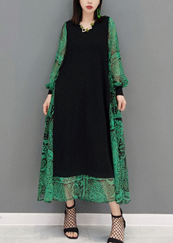 Diy Green O-Neck tie waist lace Patchwork Knit Dress Spring