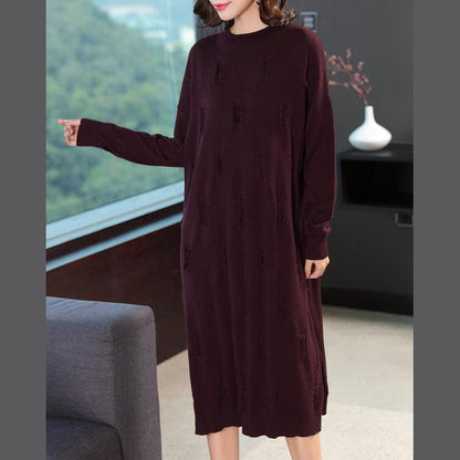 Fashion Loose Pure Color Knitted Dresses Women Casual Clothes