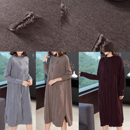 Fashion Loose Pure Color Knitted Dresses Women Casual Clothes