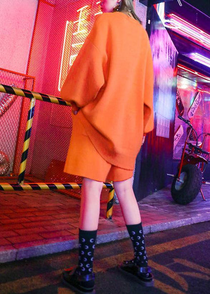 Feminine style fashion large size show thin wide leg pants sweater coat orange two pieces