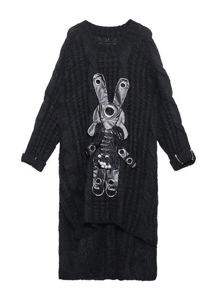 For Work black Sweater dress outfit Moda hollow out daily low high design sweater dress