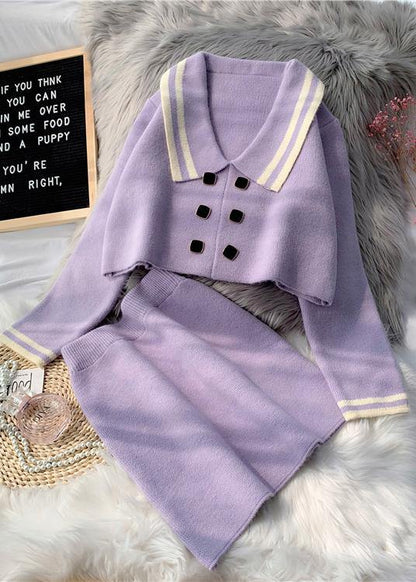 French Pink Knitted suit women's new short sweater Pullover skirt two piece set in early autumn 2021