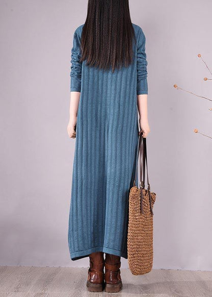 Handmade Blue Dresses High Neck Long Spring Dresses