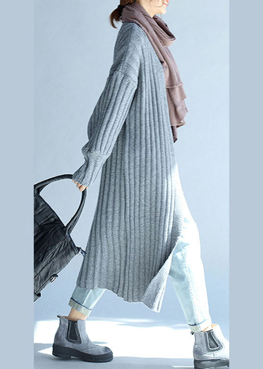 Organic Grey V Neck Loose Fall Knit Long Sweater Cardigans