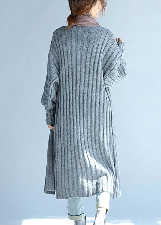 Organic Grey V Neck Loose Fall Knit Long Sweater Cardigans