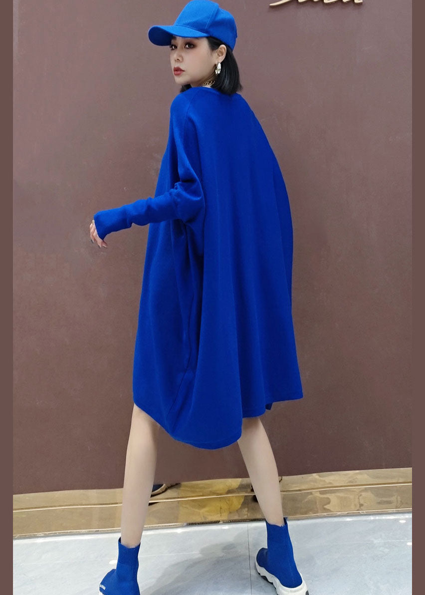 Plus Size Blue Loose Knit Dresses Spring