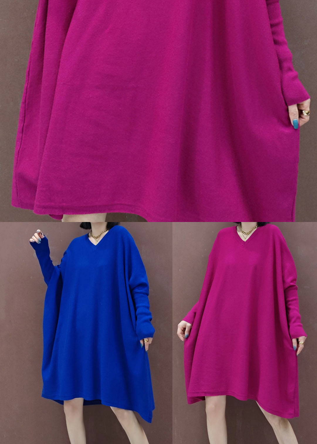 Plus Size Blue Loose Knit Dresses Spring