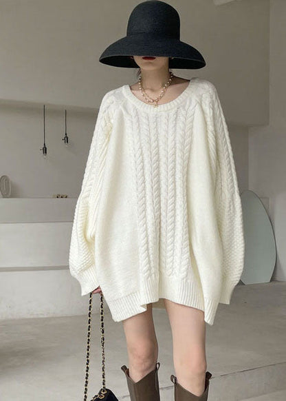 Plus Size Natural White cable knit Dress Winter