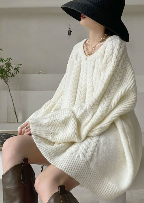 Plus Size Natural White cable knit Dress Winter