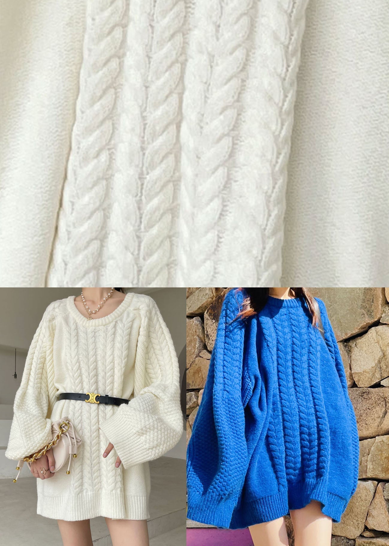 Plus Size Natural White cable knit Dress Winter