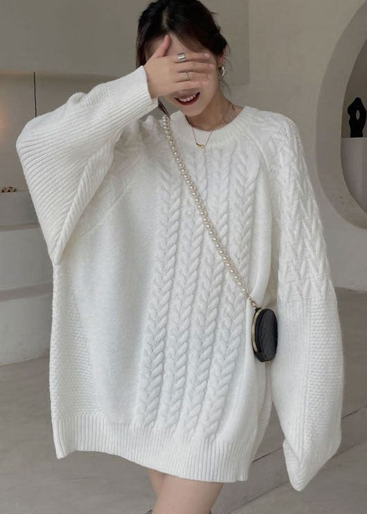 Plus Size White cable knit sweaters Winter