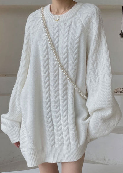 Plus Size White cable knit sweaters Winter