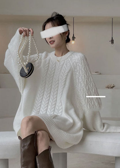 Plus Size White cable knit sweaters Winter