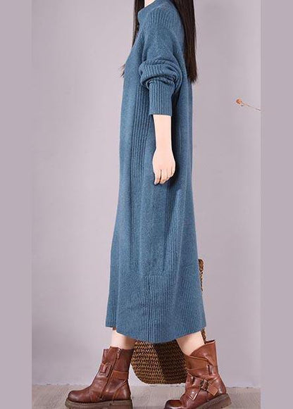 Simple Zippered Pockets Spring Clothes For Women Work Outfits Blue Robes Dresses