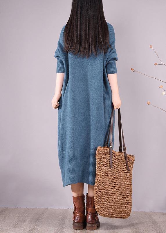 Simple Zippered Pockets Spring Clothes For Women Work Outfits Blue Robes Dresses