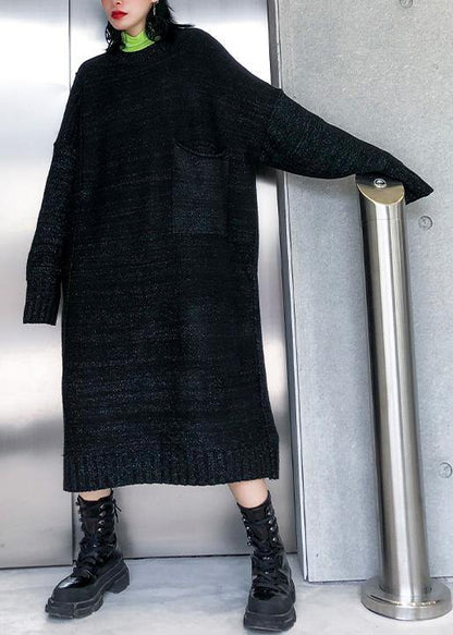 Simple big pockets Sweater fall dress DIY black Tejidos knitted dress