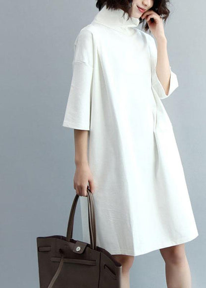 Stylish White Turtleneck Fall Loose Knit Dress