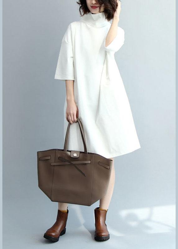 Stylish White Turtleneck Fall Loose Knit Dress