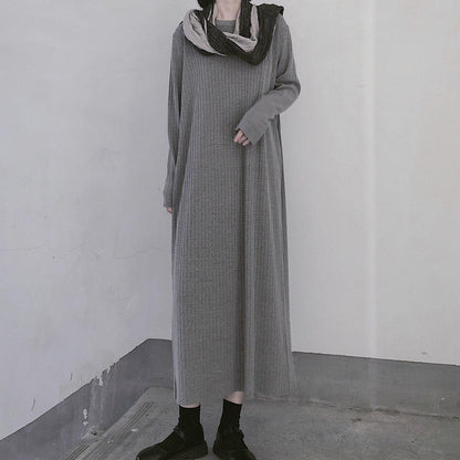 Winter Gray Sweate Outfit Refashion O Neck Long Sleeve Art  Knit Dresses