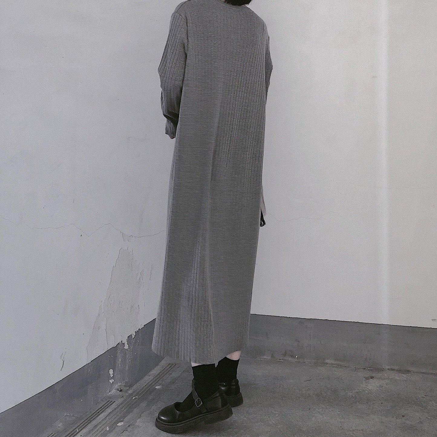 Winter Gray Sweate Outfit Refashion O Neck Long Sleeve Art  Knit Dresses