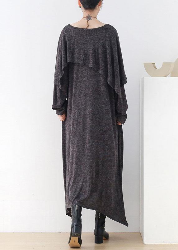 Women Grey O-Neck Patchwork Fall Cotton Dress