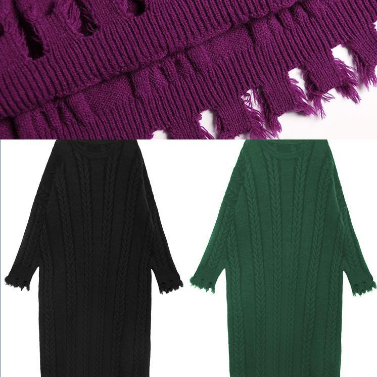 Women purple Sweater dresses Refashion cable Largo tassel sweater dress