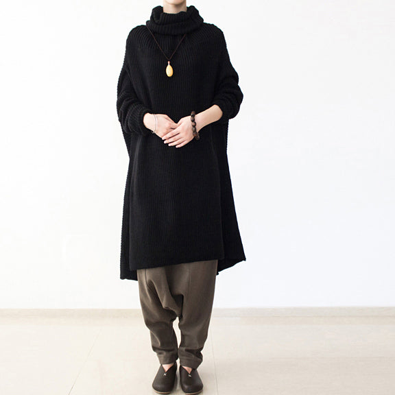 black winter dresses oversized long cotton sweaters warm knit dresses turtle neck 2021