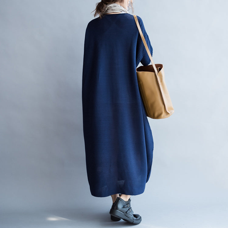 blue casual warm knit dresses oversize o neck sweater dress