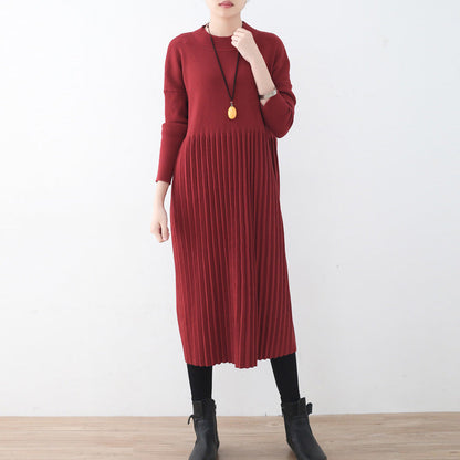 women red long sweaters oversized o neck sweater fine Cinched fall dresses